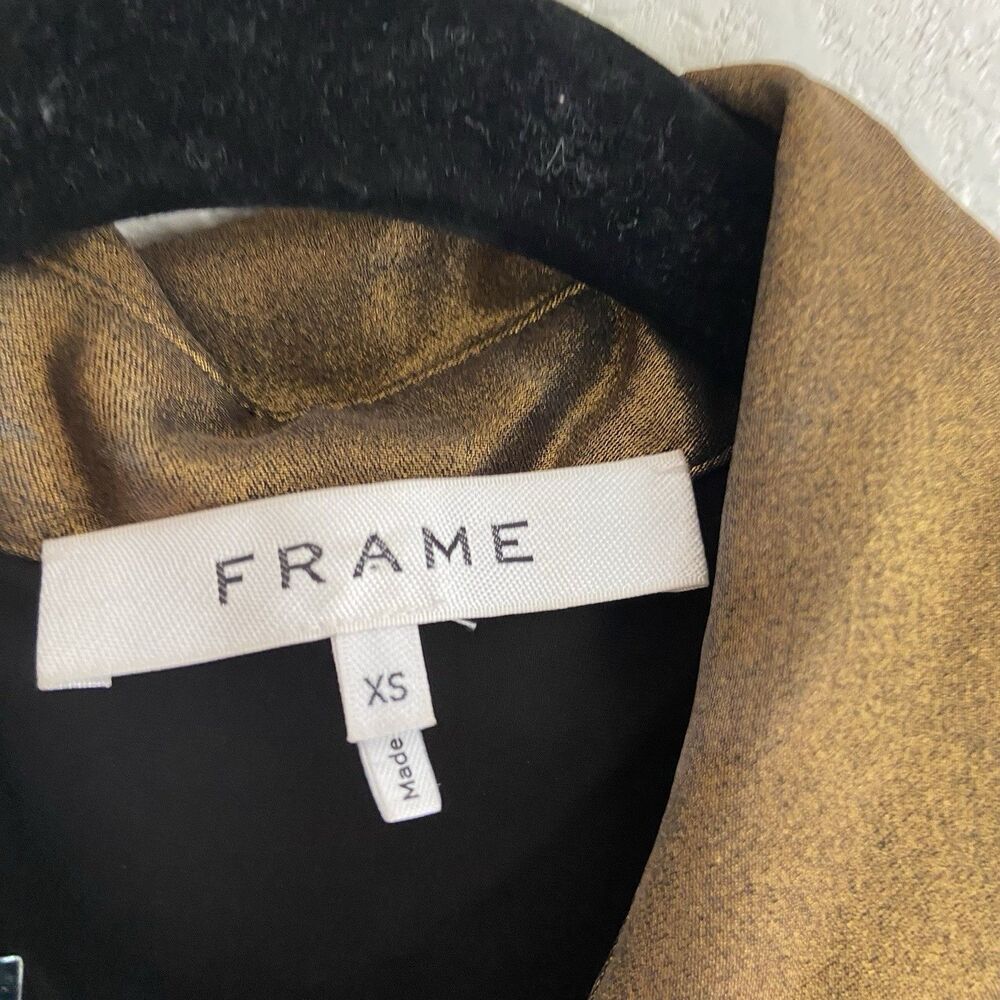 FRAME Gold Metallic Blouse Button Up Women’s XS Long Sleeve - Picture 4 of 10